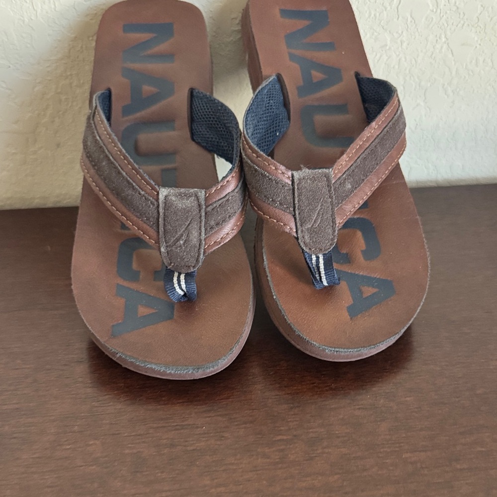 Nautica Kids Brown and Blue Flip Flops